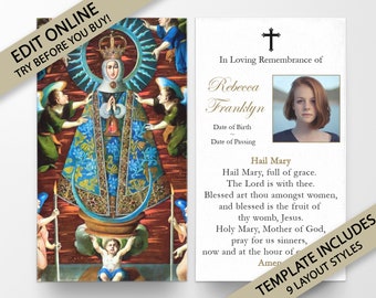 funeral prayer card, prayer cards, Our Lady, memorial prayer card, memorial card, prayer card template, funeral template, funeral card P134