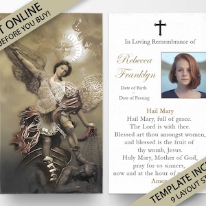 Prayer Cards, Memorial Prayer Cards, Catholic Prayer Cards, Personalized Prayer Cards for Funeral, Spanish Prayer Cards St Michael P185