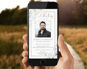Funeral Evite, Electronic Funeral Announcement, Funeral Invitation for Smartphones, Celebration of Life invitation, Editable Evite F40