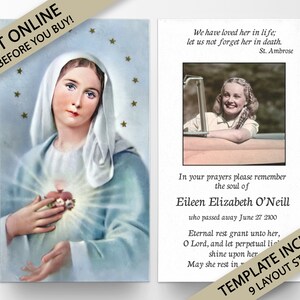 funeral prayer card, prayer cards, Our Lady, memorial prayer card, memorial card, prayer card template, funeral template, funeral card P144