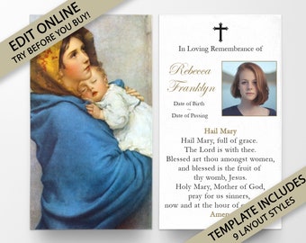 Prayer Cards, Memorial Prayer Cards, Catholic Prayer Cards, Personalized Prayer Cards for Funeral, Prayer Cards Catholic, Funeral Card, P23