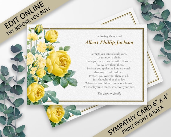 Funeral Thank You Card Template Funeral Cards Funeral - Etsy