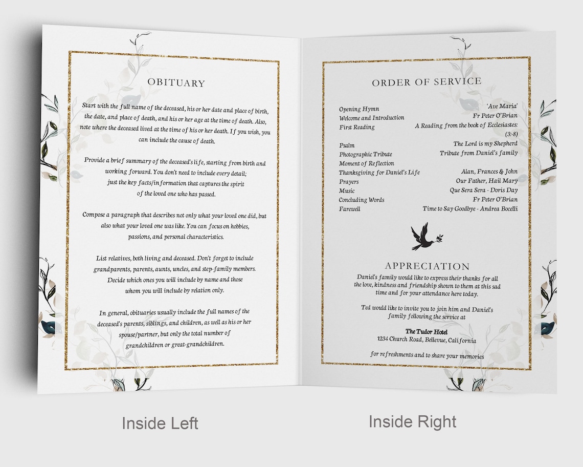 Printable Funeral Program Template Order of Service Etsy