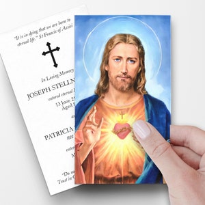 Cartes de prière, dévotion de Jésus, cartes de prière commémoratives, cartes de prière catholiques, cartes de prière personnalisées pour les funérailles, carte funéraire, P63