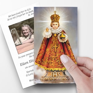 Cartes de prière, Enfant Jésus de Prague, cartes de prière funéraire catholique, cartes funéraires, cartes de prière catholique, cartes de prière funéraire P35