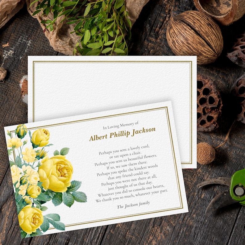 Funeral Thank You Card Template Funeral Cards Funeral Etsy
