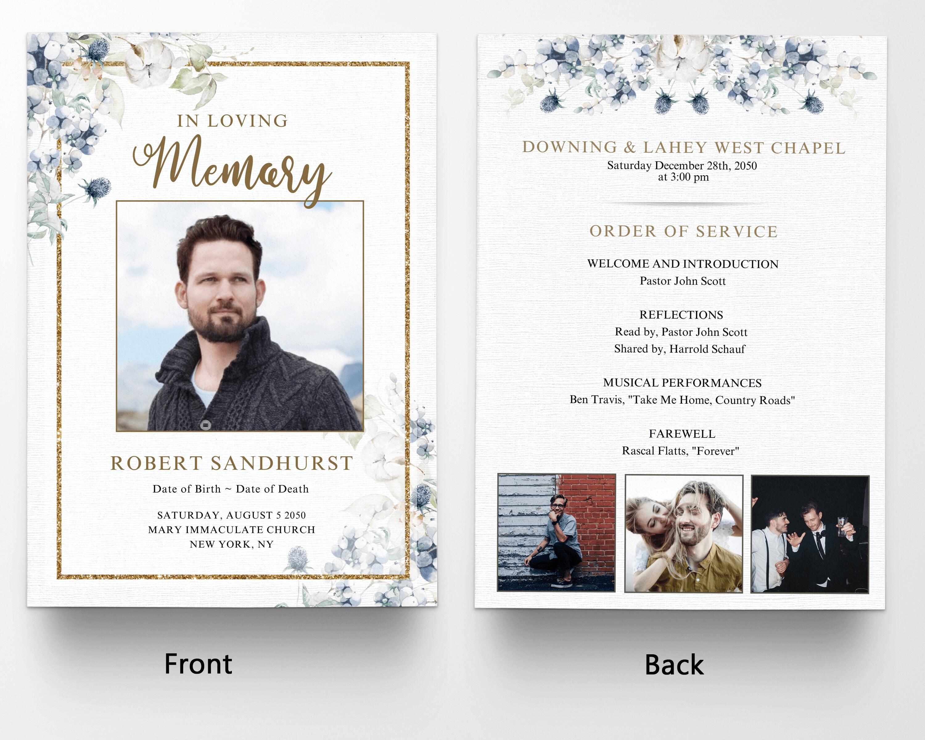 Funeral Program Template, Floral Memorial Program, Editable Memorial