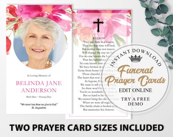 Pink Rose Funeral Prayer Card Template, Printable Memorial Prayer Card Template, Funeral Prayer Card, Catholic Mass Card, Prayer Cards F1