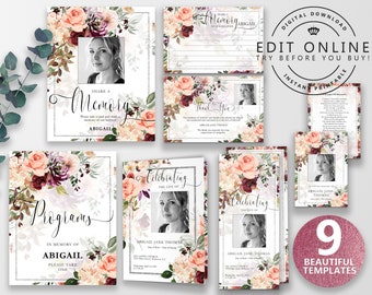 Funeral Program Bundle, Funeral Templates Bundle, Obituary Template, Memorial Program, Funeral Card, Funeral Sign, Thank You Card