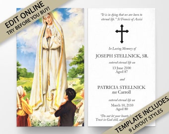 funeral prayer card, prayer cards, Our Lady, memorial prayer card, memorial card, prayer card template, funeral template, funeral card P132