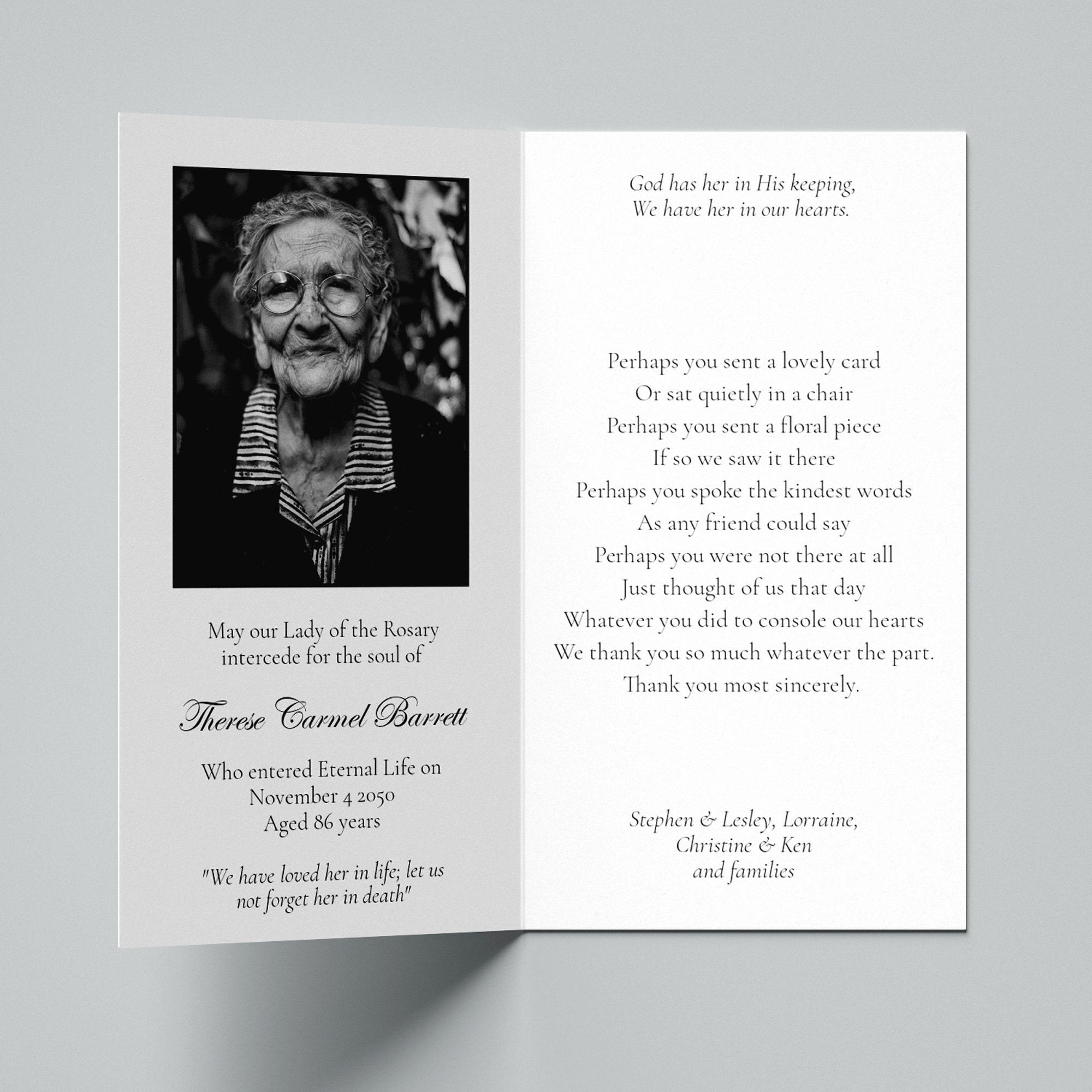 Funeral Prayer Card Template Printable Memorial Prayer Card | Etsy