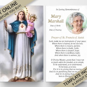 Tarjetas de oración funerarias, Tarjetas de oración conmemorativas, Tarjetas de oración católicas, Tarjetas de oración personalizadas para el funeral, Tarjetas de oración católicas, P117