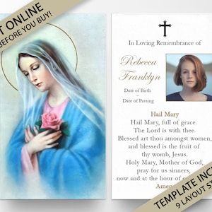 Cartes de prière pour les funérailles, Cartes de prière commémoratives, Cartes de prière catholique, Cartes de prière personnalisées pour les funérailles, Cartes de prière catholique, P121
