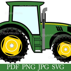Clipart graphique vectoriel évolutif vert tracteur agricole agriculture Svg Cricut camée fichier de coupe PDF PNG JPG_SVG