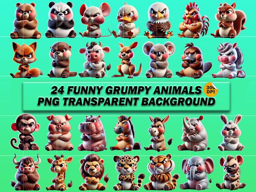 Funny Grumpy Animals PNG Clipart - Etsy
