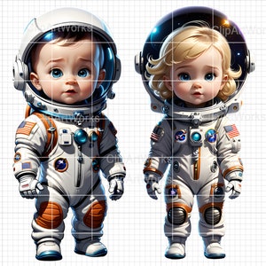 Astronauta Bebê Menino e Menina Clipart PNG