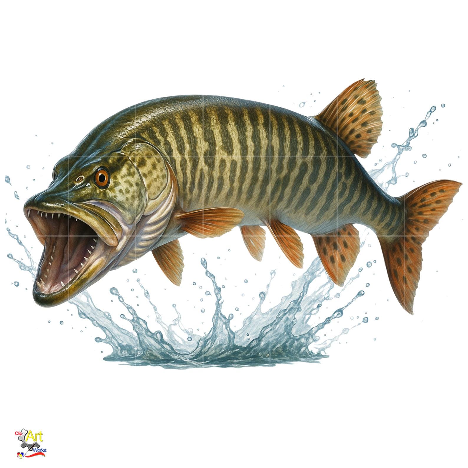 Musky Fish PNG Clipart Bundle: Muskellunge Fishing Illustration ...