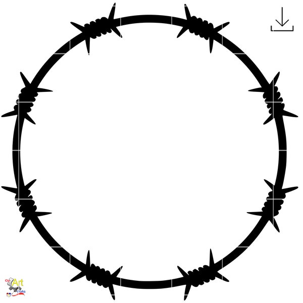 Barbed, Round, Wire Svg - Circle Razor Fence Fencing Barb Silhouette Digital Vector Clipart Image PNG JPG SVG Download