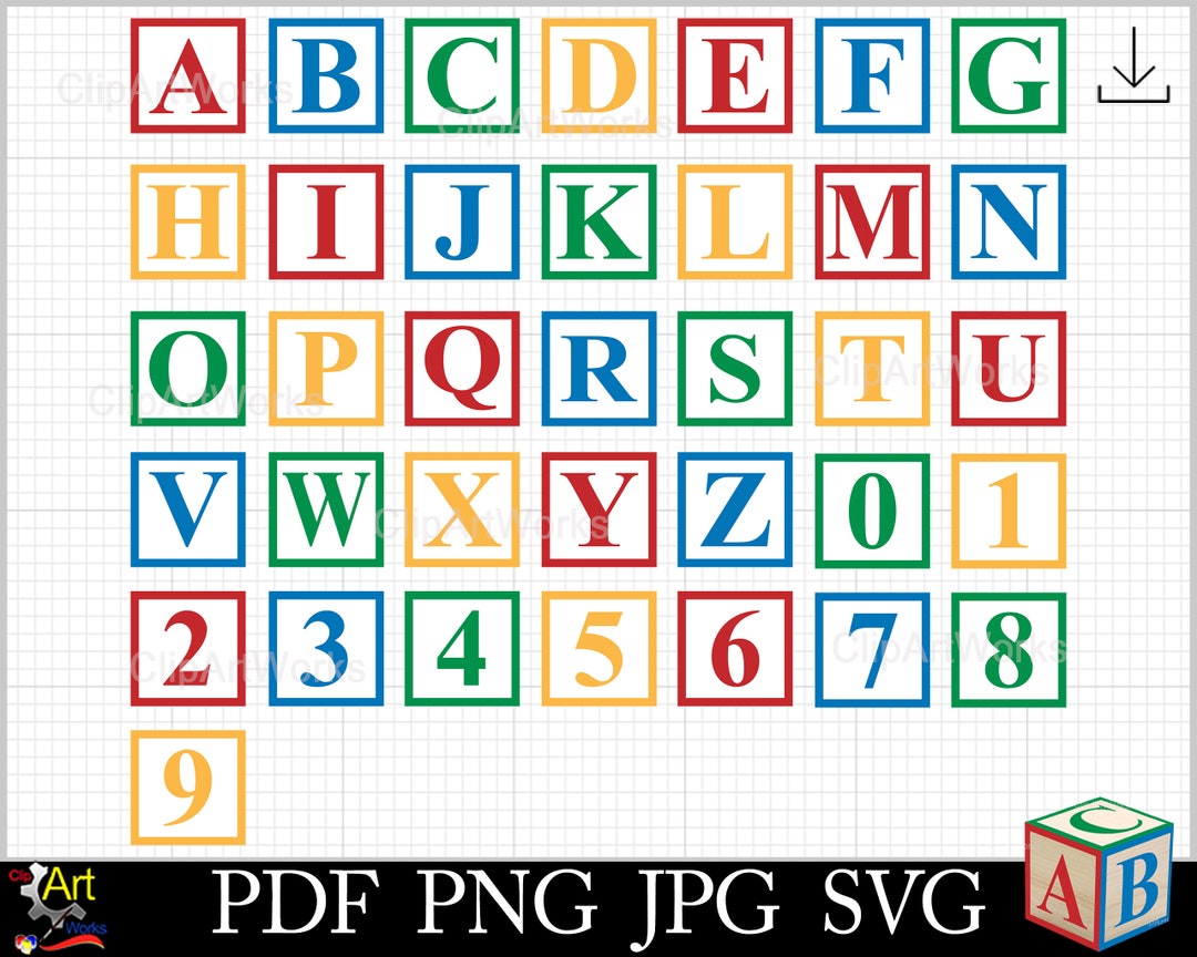 Building Blocks Alphabet and Numbers Clipart - Etsy