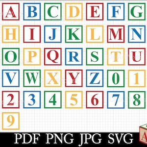 Bloques de construcción, alfabeto y números Clipart