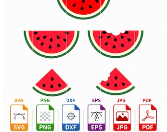 Watermeloen clipart SVG-bundel | Zomerfruitschijfje, png (digitale download)