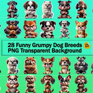 Clipart Drôle Chiens Grincheux PNG | Lot de 28 images