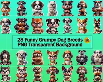 Perros gruñones divertidos PNG Clipart / Paquete de 28 imágenes