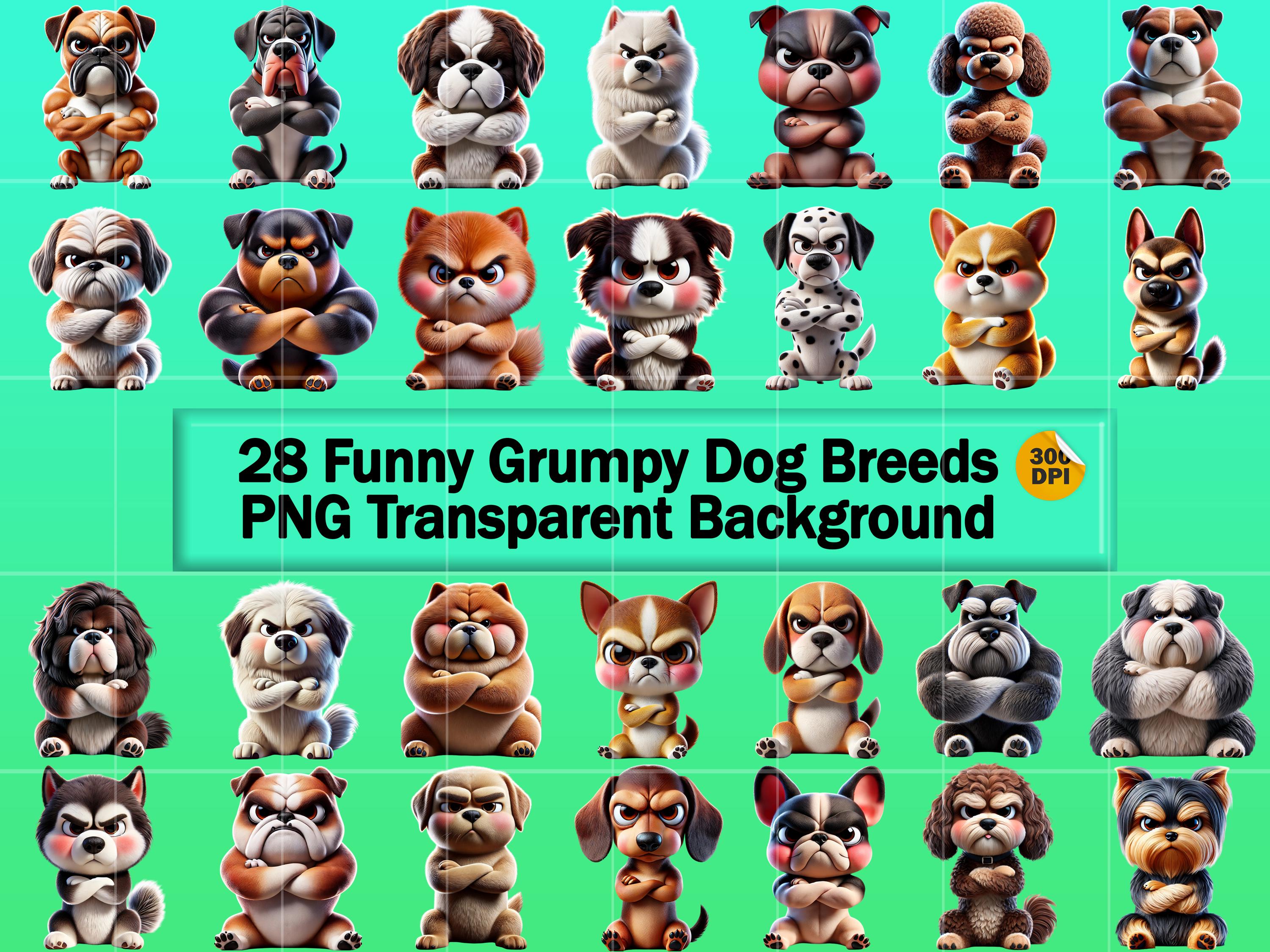 Funny Grumpy Dogs PNG Clipart | 28 Image Bundle - Etsy