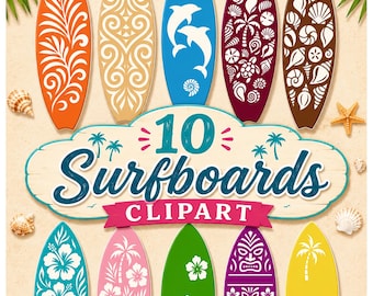 Surfboard Clipart: Beach Summer Graphics (SVG, PNG, PDF Digital Download