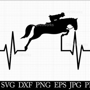 Horse Riding Jumping EKG Silhouette Clipart