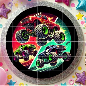 Printable Monster Trucks Cake Topper Image, Digital Download Birthday Party Decoration You Print Yourself
