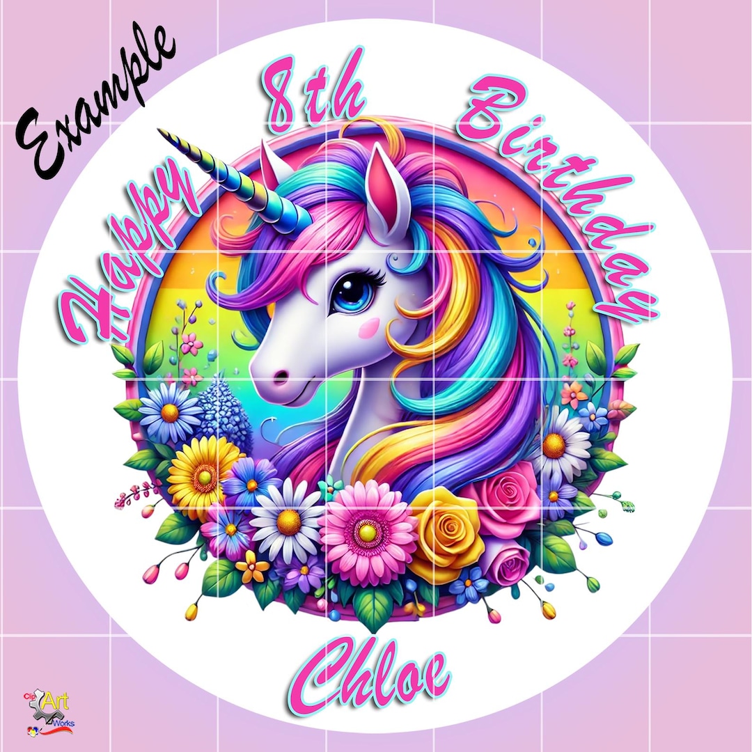 Printable Unicorn Cake Topper Image, Digital Download Birthday Party