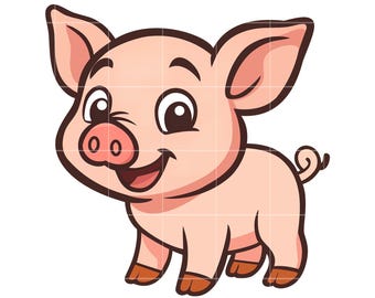 Pig Clipart – Cartoon Animal Graphic, Crafting PNG (Digital Download)