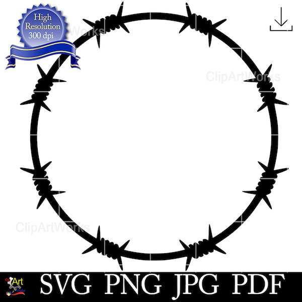 Barbed, Round, Wire Svg - Circle Razor Fence Fencing Barb Silhouette Digital Vector Clipart Image PNG JPG SVG Download