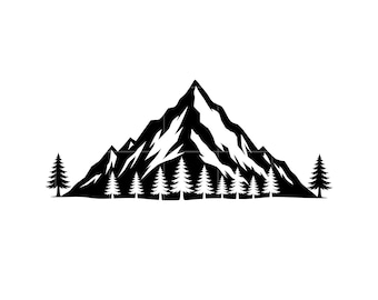 Clipart berglandschap: silhouet wandelavontuur (digitale download)