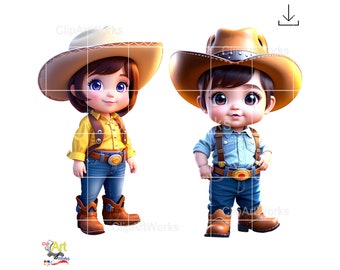 Baby Cowboy and Cowgirl Clipart PNG