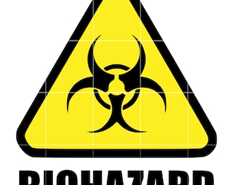 May include: A yellow triangle with rounded corners featuring a black biohazard symbol in the center. Below the triangle, the word BIOHAZARD is printed in bold, black, capital letters. The design is set against a plain white background.