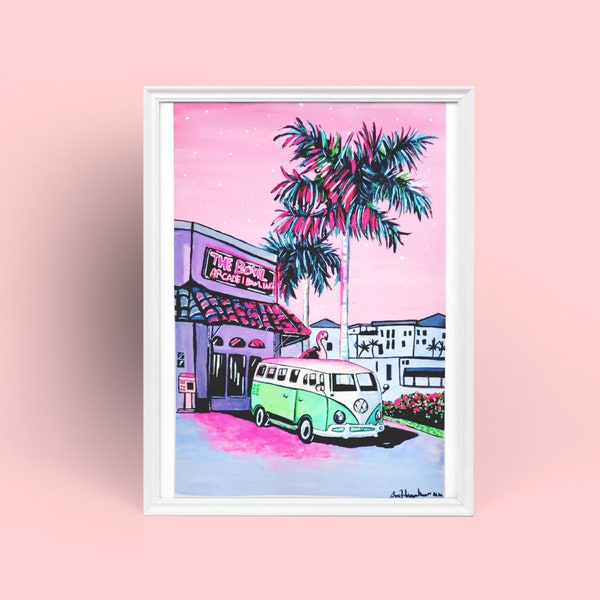 Vaporwave DIGITAL DOWNLOAD Print at home Wall Art - 80s Neon Aesthetic Decor - Retro Van Painting - Pink Dreamy Artwork