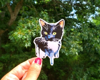 Adhesivo de gato en acuarela – Vinilo adhesivo blanco y negro, resistente al agua