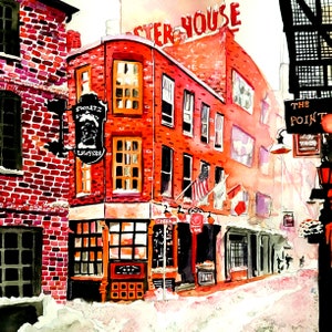 Boston Watercolor Digital Download - Red Artwork Print at Home - New England Cityscape - Watercolor Wall Art - Square Print