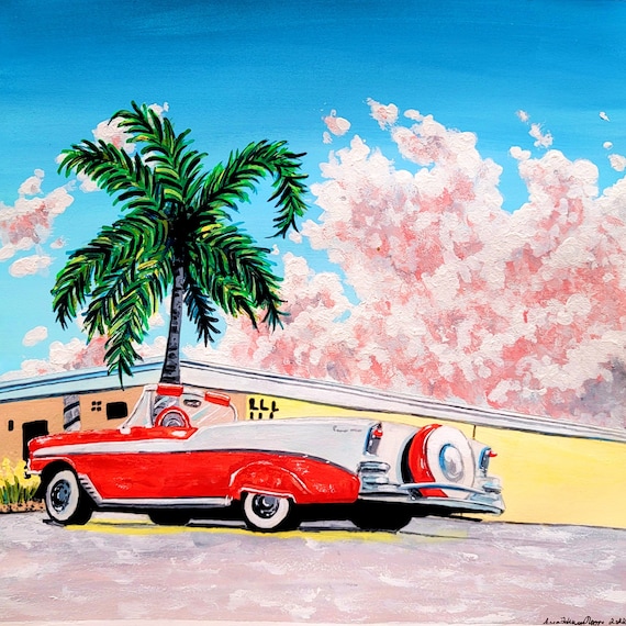 Retro Car DIGITAL DOWNLOAD - 80s Miami Decor - Red Car Print at