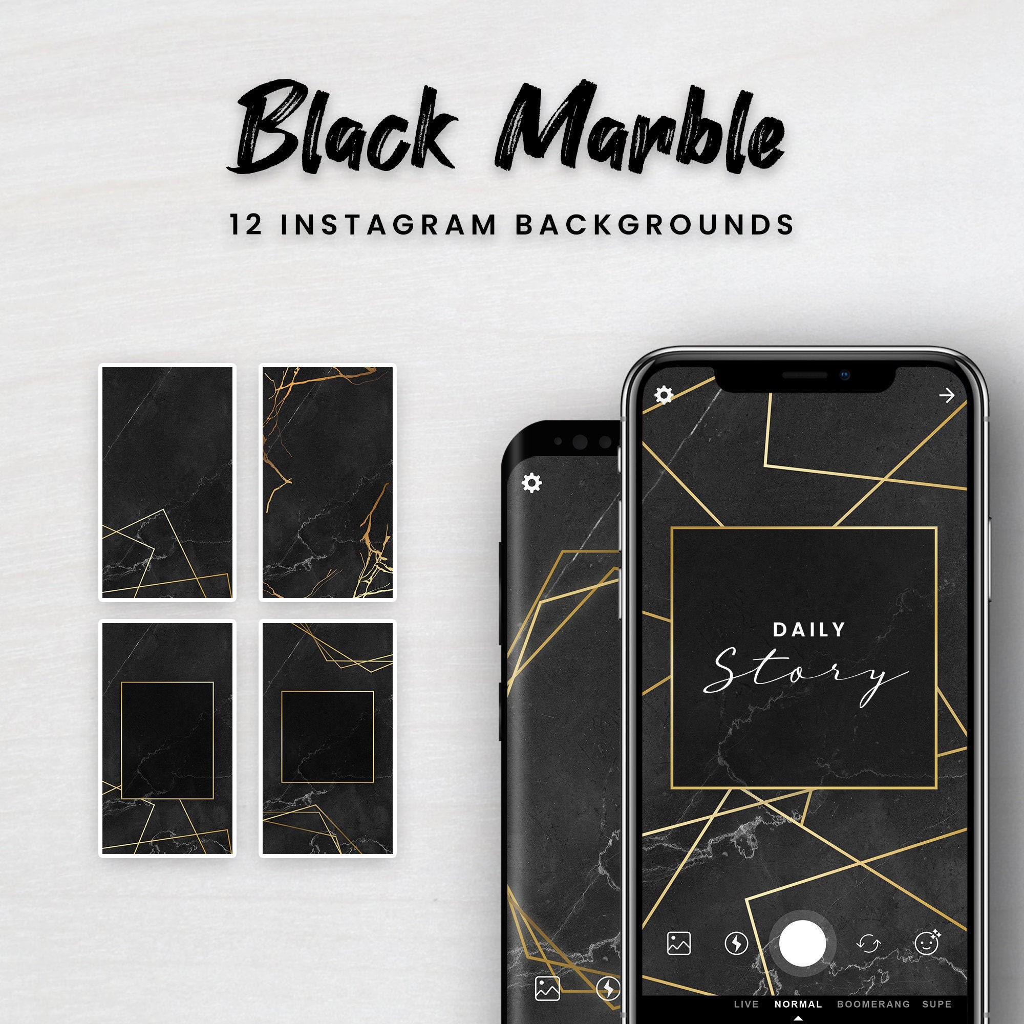 Instagram Story Background - Black Marble - 12 Backgrounds // Marble,  Quotes, Black, Gold - Etsy, image size:2000x2000