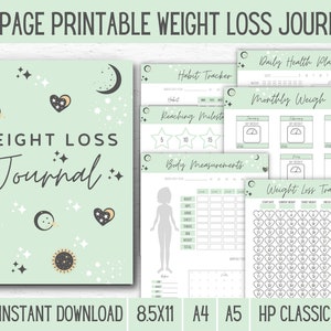 Sage Mint Weight Loss Journal Meal Planner Template Weight Loss Planner, Weight Loss Journal PDF, Weight Tracker