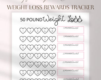 50 Pound Weight Loss Tracker Printable: Pink Rewards Chart (Digital Download)