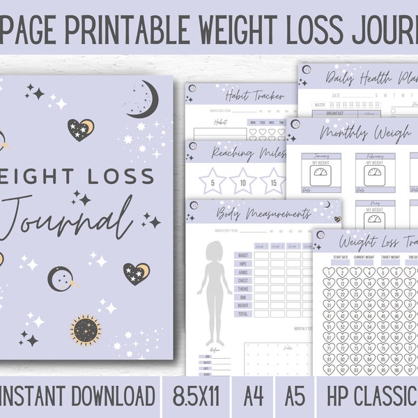 Modèle de planificateur de repas de journal de perte de poids au crépuscule lavande Planificateur de perte de poids, journal de perte de poids PDF, suivi du poids