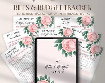 Rosa Rechnungs & Budget Tracker: Printable (Digitaler Download) Buchhaltung und Journal