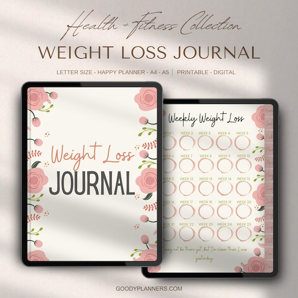 Rose Gold Weight Loss Journal: Digital & Printable Planner