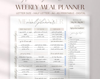 Aesthetic Meal Planner | Weekly Meal Planner | Printable Meal Planner | Meal Planner