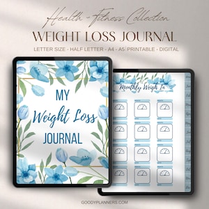 Blue Floral Weight Loss Journal: Digital Meal Planner (Printable/iPad)