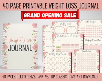 Pink Weight Loss Journal, Rose Gold Weight Loss Journal Printable Meal Planner Template PDF Weight Loss Tracker Weight Loss Motivation